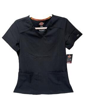 Dickies Women’s Scrub Top - Black, Size XS, Comfortable, Durable, with Pockets